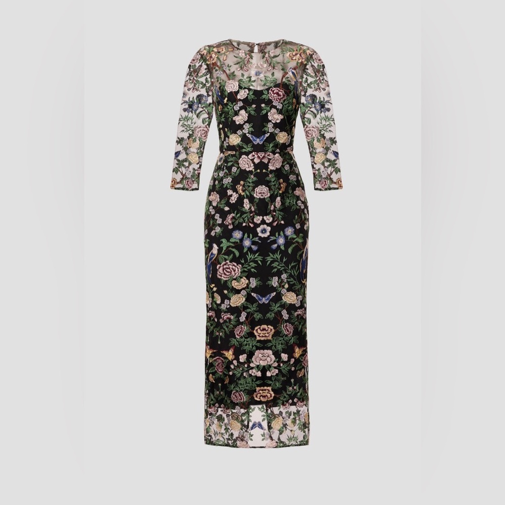 Marchesa Notte NEW Long Botanical Floral Embroidered Midi Maxi Dress Size 6 - Picture 8 of 16